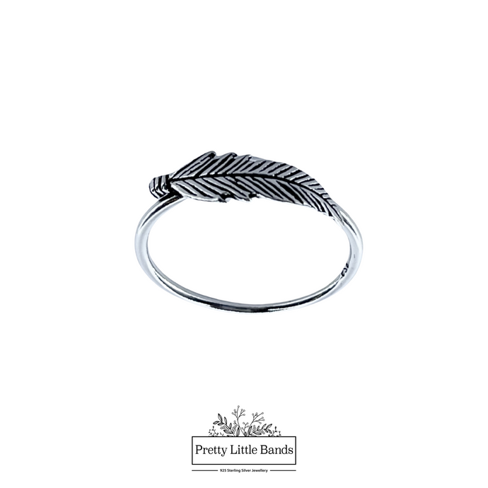 925 Sterling Silver Feather Ring, 14mm | Pretty Little Bands