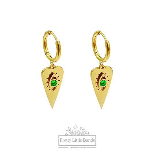 Green Evil Eye Hoop Earrings | 18k Gold Filled