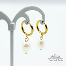 Load image into Gallery viewer, Pearl Charm Hoop Earrings | 18k Gold Filled
