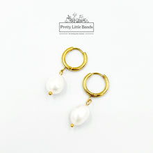 Load image into Gallery viewer, Pearl Charm Hoop Earrings | 18k Gold Filled
