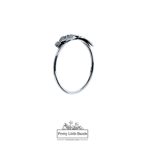 925 Sterling Silver Feather Ring, 14mm | Pretty Little Bands