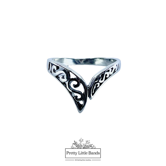 925 Sterling Silver Filigree Chevron Ring, 13mm | Pretty Little Bands