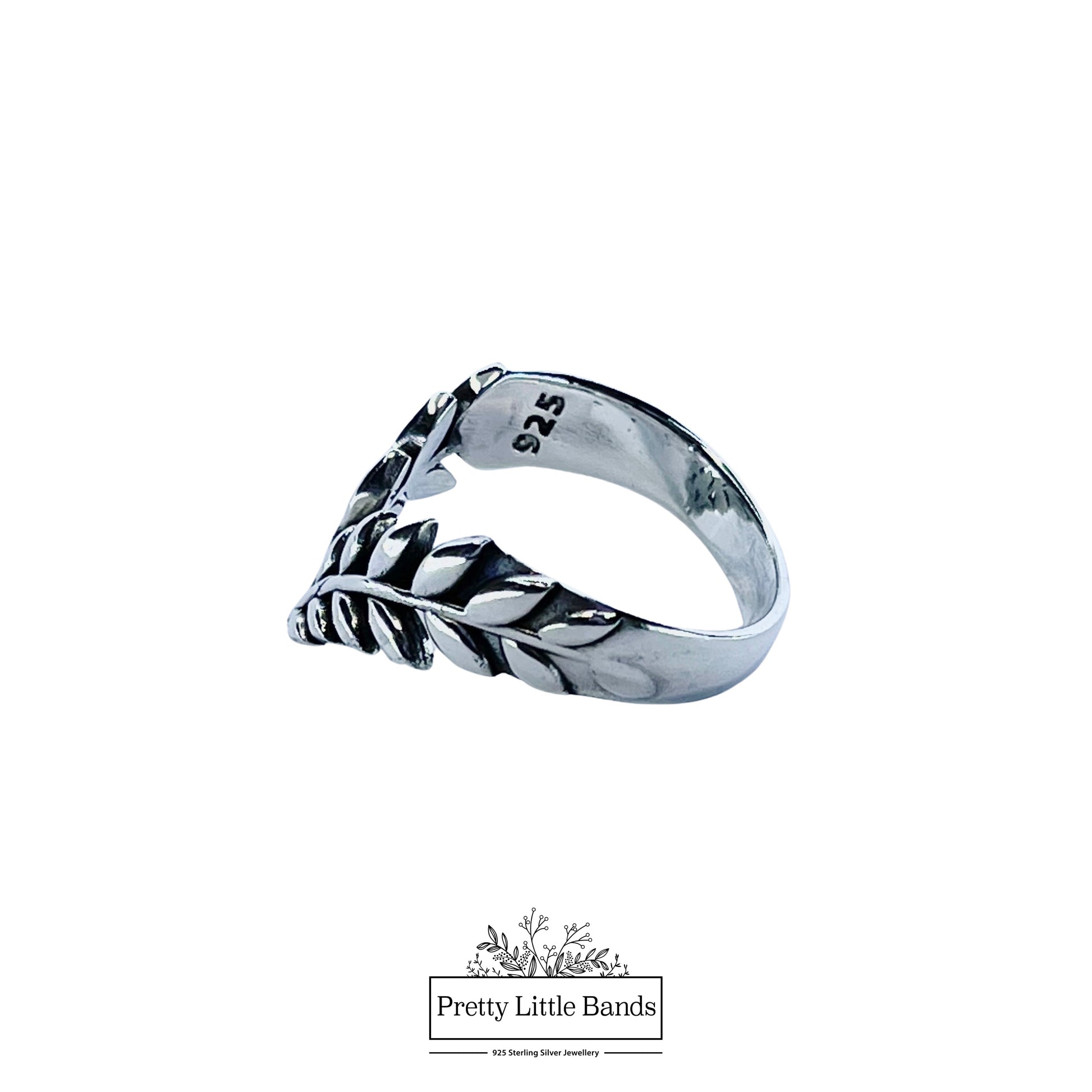 925 Sterling Silver Olive Branch Chevron Ring, 6 x 19mm | Pretty Little Bands